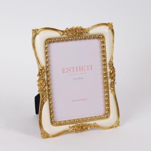 ΚΟΡΝΙΖΑ (13x18) ΠΟΛΥΡΕΖΙΝ ΛΕΥΚΗ - ΧΡΥΣΗ 18.3x23x2cm