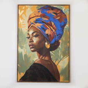 ΠΙΝΑΚΑΣ ΚΑΜΒΑΣ ΓΥΝΑΙΚΑ ΜΕ ΤΟΥΡΜΠΑΝΙ ΜΠΛΕ - ΠΟΡΤΟΚΑΛΙ 82.6x122.6cm