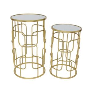 S/2 ΒΟΗΘΗΤΙΚΑ ΤΡΑΠΕΖΑΚΙΑ ΜΕΤΑΛΛΙΚΗ- ΓΥΑΛΙΝΗ ΧΡΥΣΗ 35.5x35.5x61cm / 30.5x30.5x51cm