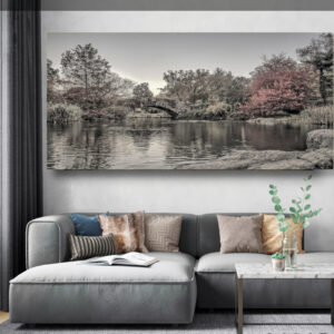 Πίνακας ποτάμι με πέτρινη γέφυρα