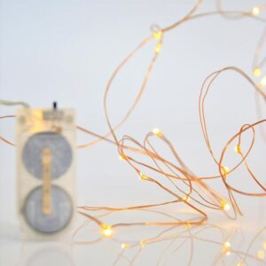 ΣΕΙΡΑ, 12 MINI LED, ΜΠΑΤΑΡΙΑΣ 2xCR2032, ΜΠΡΟΝΖΕ ΧΑΛΚΙΝΟ ΚΑΛΩΔΙΟ, ΘΕΡΜΟ ΛΕΥΚΟ LED ΑΝΑ 10cm, ΠΡΟΕΚΤΑΣΗ ΠΑΡΟΧΗΣ 10cm, IP20