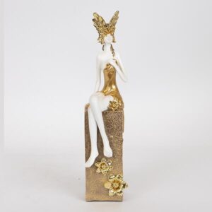 ΔΙΑΚΟΣΜΗΤΙΚΟ ΓΛΥΠΤΟ ΡΕΖΙΝ ΓΥΝΑΙΚΑ ΜΕ ΜΑΣΚΑ ΛΕΥΚΟ-ΧΡΥΣΟ 7x9x34cm