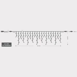 ΒΡΟΧΗ, 100 LED 3mm, 31V ΜΕΤΑΣΧΗΜΑΤΙΣΤΗ, 4 ΕΠΕΚΤΑΣΕΙΣ ΕΩΣ 3 ΣΕΤ,  ΔΙΑΦΑΝΟ PVC ΚΑΛΩΔΙΟ, ΜΠΛΕ LED (H60 x W180cm, 3/7/4/6), ΠΡΟΕΚΤΑΣΗ ΠΑΡΟΧΗΣ 3m, ΙΡ44