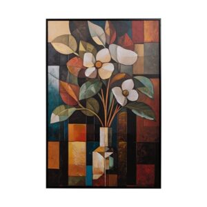 ΠΙΝΑΚΑΣ ΚΑΜΒΑΣ ΜΟΤΙΒΟ ΒΑΖΟ ΜΕ ΛΟΥΛΟΥΔΙΑ ΚΑΦΕ-ΑΣΠΡΟ-ΠΡΑΣΙΝΟ 62x92x3.5cm