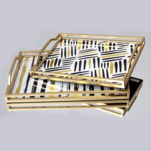 S/2 ΔΙΣΚΟΣ ΜΕΤΑΛΛΙΚΟΣ ΜΕ ΓΥΑΛΙ ΧΡΥΣΟΣ 40x30x5.5cm / 35x25x4.5cm