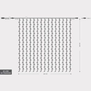 ΚΟΥΡΤΙΝΑ, 360 LED 3mm, 36V ΜΕΤΑΣΧΗΜΑΤΙΣΤΗ, 4 ΕΠΕΚΤΑΣΕΙΣ ΕΩΣ 3 ΣΕΤ, ΔΙΑΦΑΝΟ PVC ΚΑΛΩΔΙΟ, ΛΕΥΚΟ LED (H200 x W200cm, 20 ΣΕΙΡΕΣ x 18 LED), ΠΡΟΕΚΤΑΣΗ ΠΑΡΟΧΗΣ 3m, ΙΡ44