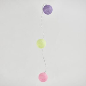 ΣΕΙΡΑ, 10 LED 5mm, ΚΙΤΡΙΝΕΣ, ΡΟΖ & ΜΩΒ ΥΦΑΣΜΑΤΙΝΕΣ ΜΠΑΛΕΣ 4cm, ΜΠΑΤΑΡΙΑΣ 2xAA, ΧΡΟΝΟΔΙΑΚΟΠΤΗ, ΔΙΑΦΑΝΟ PVC ΚΑΛΩΔΙΟ, ΘΕΡΜΟ ΛΕΥΚΟ LED ΑΝΑ 15cm, ΠΡΟΕΚΤΑΣΗ ΠΑΡΟΧΗΣ 30cm, IP20