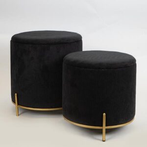 S/2 ΣΚΑΜΠΟ ΚΟΤΛΕ ΒΕΛΟΥΔΟ ΜΑΥΡΟ ΜΕΤΑΛΛΙΚΑ ΠΟΔΙΑ ΧΡΥΣΑ 42x42x44cm / 35x35x37cm