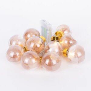 ΣΕΙΡΑ, 10 LED 5mm, ΔΙΑΚΟΣΜΗΤΙΚEΣ ΜΠΑΛΕΣ ΜΕ ΡΟΖ ΧΡΥΣΟ ΥΦΑΣΜΑ, ΜΠΑΤΑΡΙΑΣ 3ΧΑΑ, ΧΡΟΝΟΔΙΑΚΟΠΤΗ, ΘΕΡΜΟ ΛΕΥΚΟ LED ΑΝΑ 15cm, ΔΙΑΦΑΝΟ PVC ΚΑΛΩΔΙΟ, ΠΡΟΕΚΤΑΣΗ ΠΑΡΟΧΗΣ 30cm, IP20