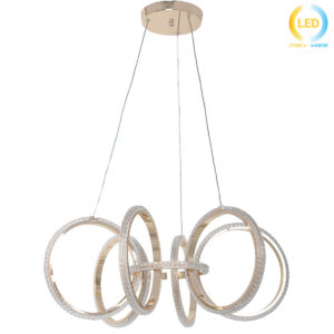 Φωτιστικό κρεμαστό LED 120W Φ69Χ27 εκ. Χρυσό με ακρυλικά - KESKOR 826673