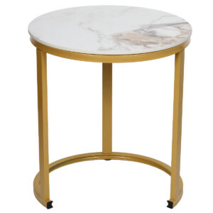 Τραπέζι σαλονιού μεταλλικό Φ45Χ49 εκ. Χρυσό με Κεραμική επιφάνεια - KESKOR 509264-1