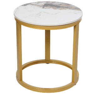 Τραπέζι σαλονιού μεταλλικό Φ35Χ38 εκ. Χρυσό με Κεραμική επιφάνεια - KESKOR 509264-3