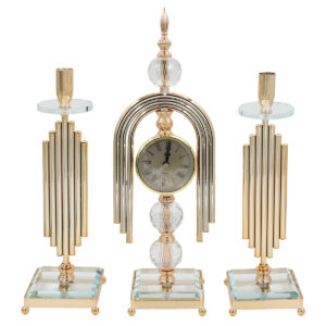 Σετ 3 τεμ Ρολόι με κρύσταλλα 15Χ11Χ45 εκ. και 2 κηροπήγια 11Χ11Χ35 εκ. Χρυσά - KESKOR 43184