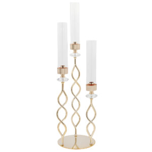 Κηροπήγιο μεταλλικό 3 θέσεις Φ20Χ74 εκ. Χρυσό με κρύσταλλα και ακρυλικά - KESKOR 43217