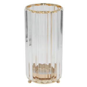 Κηροπήγιο μεταλλικό Φ13,Χ26,5 εκ. Χρυσό με γυάλινα διακοσμητικά - KESKOR 43229