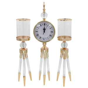 Σετ 3 τεμ Ρολόι με κρύσταλλο 16Χ9Χ62 εκ. και 2 κηροπήγια Φ10Χ49 εκ. Χρυσά - KESKOR 43231