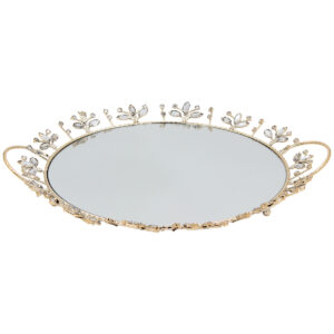 Διακοσμητικό - Δίσκος μεταλλικός 47Χ42Χ4,5 εκ. Χρυσός με καθρέπτη και κρύσταλλα - KESKOR 43238-1