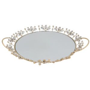 Διακοσμητικό - Δίσκος μεταλλικός 42Χ36Χ4 εκ. Χρυσός με καθρέπτη και κρύσταλλα - KESKOR 43238-2