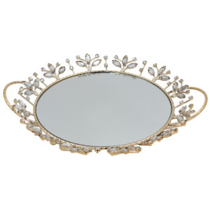 Διακοσμητικό - Δίσκος μεταλλικός 36Χ32Χ4 εκ. Χρυσός με καθρέπτη και κρύσταλλα - KESKOR 43238-3