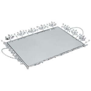 Διακοσμητικό - Δίσκος μεταλλικός 49Χ32Χ4,5 εκ. Ασημί με καθρέπτη και κρύσταλλα - KESKOR 43239-1