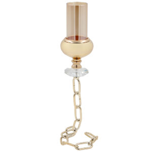 Κηροπήγιο μεταλλικό Φ10Χ36 εκ. Χρυσό με γυαλί και κρύσταλλο - KESKOR 43241