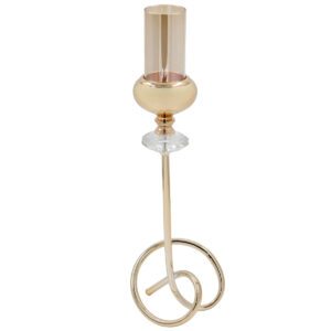 Κηροπήγιο μεταλλικό Φ13Χ40 εκ. Χρυσό με γυαλί και κρύσταλλο - KESKOR 43244