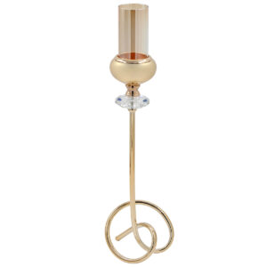 Κηροπήγιο μεταλλικό Φ13Χ45 εκ. Χρυσό με γυαλί και κρύσταλλο - KESKOR 43245