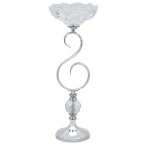 Κηροπήγιο μεταλλικό Φ15Χ41 εκ. Ασημί με γυαλί και κρύσταλλο - KESKOR 43174