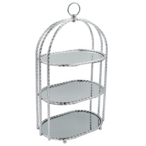 Τουρτιέρα – πιατέλα μεταλλική 3/όροφη 31Χ20Χ58 εκ. Ασημί με καθρέπτες - KESKOR 43247