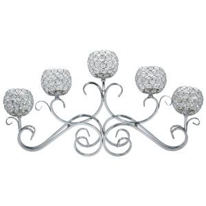 Κηροπήγιο μεταλλικό 5 θέσεις 68Χ10Χ35 εκ. Ασημί με κρύσταλλα - KESKOR 52015