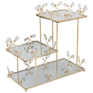 Τουρτιέρα - Stand διακοσμητικό μεταλλικό 41Χ21Χ40 εκ. Χρυσό με κρύσταλλα και καθρέπτες - KESKOR 43261
